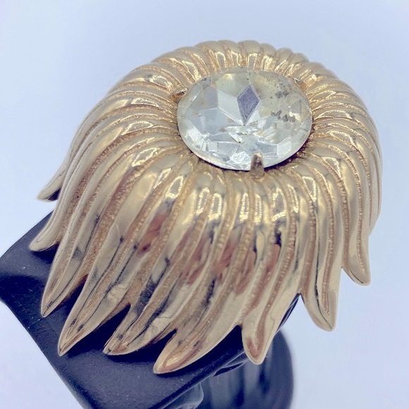 Vintage Large Signed BOBLEY Gold Tone Brooch With Large Clear Rhinestone Center - Picture 2 of 8